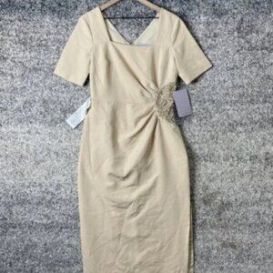 JS Collections Ashley Bead Detail Draped Column Gown Champagne Size 8